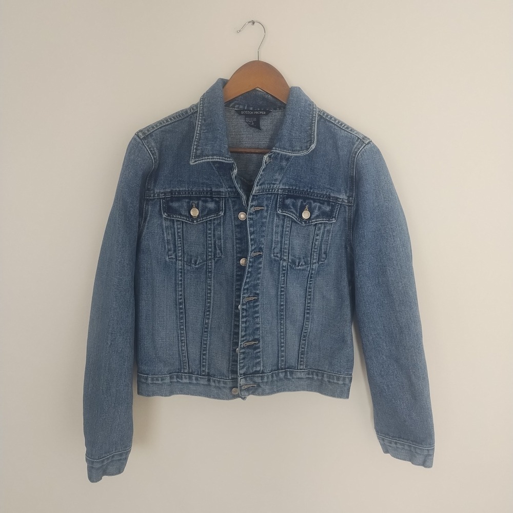Boston Proper Denim Jacket Women's 8 Classic Country Western Americana Cowgirl